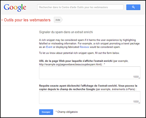 Formulaire Spam Report Google