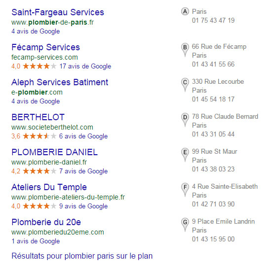 Requete Plombier Paris Google My Business