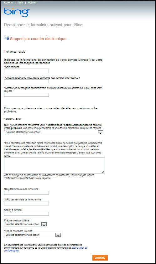 Formulaire Spam Report Bing